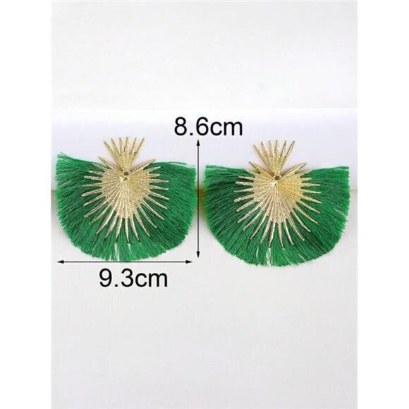 WOMEN'S Green Tassel Stud Statement Earrings - Picture 2 of 6